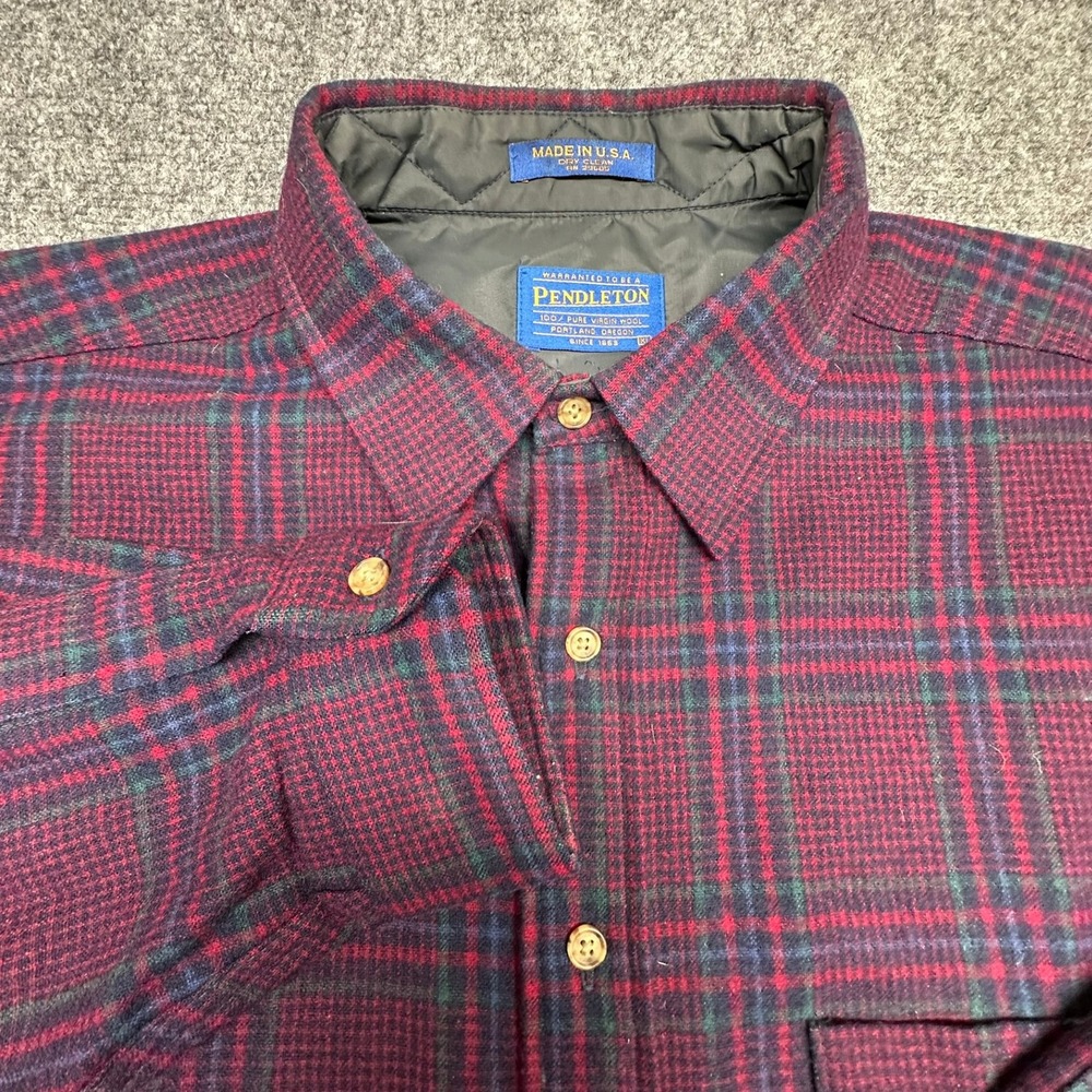 Vintage Pendleton XL Burgundy Plaid 100% Virgin Wool Flannel Made in USA Good